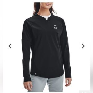 Under Armour-L-black-softball cage jacket-hooded,loose fit,dual-layer cold gear.